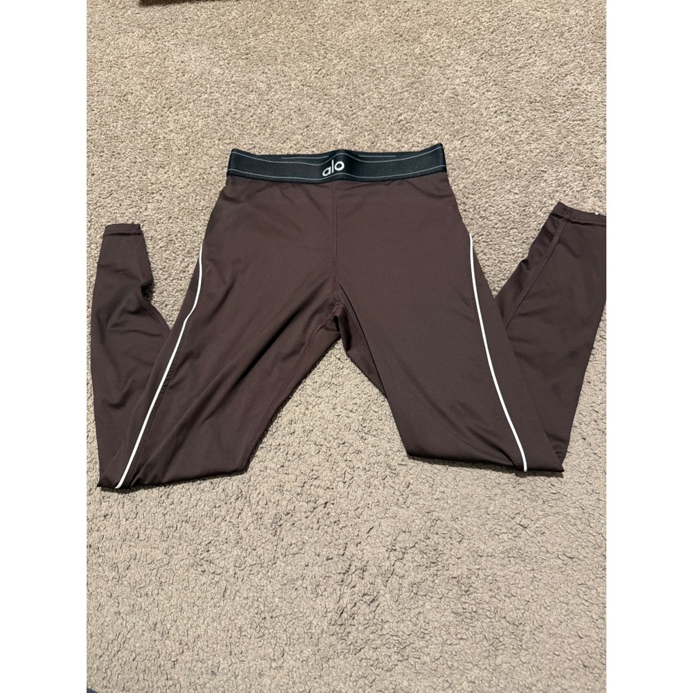 Alo Yoga Women's Brown Leggings with White Side Stripe